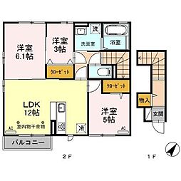 クレール富久B 3LDKの間取図画像
