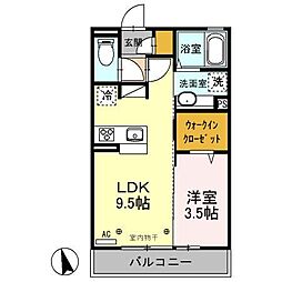 レセンテプライム 1LDKの間取図画像