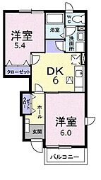 アンソレイエB 2DKの間取図画像