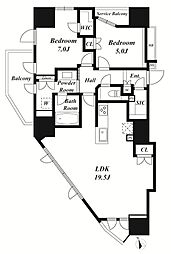プラウド恵比寿ディアージュ 8階2LDKの間取り