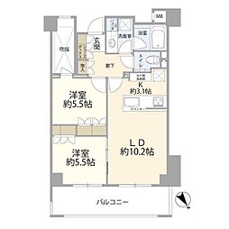 ザ・パークハウス上目黒ピアース 2階2LDKの間取り