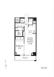 コンフォートサウス白金台 2階1LDKの間取り