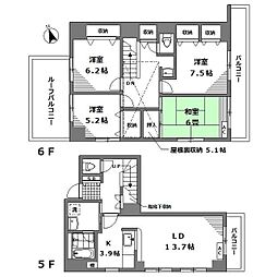 京王井の頭線 永福町駅 徒歩9分の賃貸マンション 5階4LDKの間取り