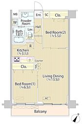 SASAZUKA TODAY 4階2LDKの間取り