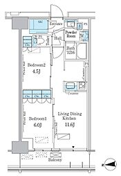パークアクシス新宿百人町 3階2LDKの間取り