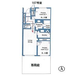 グランベルデ馬込坂 1階2LDKの間取り