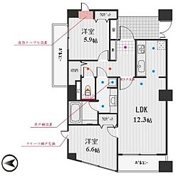 パークテラス恵比寿 10階2LDKの間取り