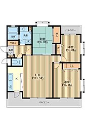 東急田園都市線 二子玉川駅 徒歩15分の賃貸マンション 3階3LDKの間取り