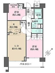 御殿山南パークハウス 6階2LDKの間取り