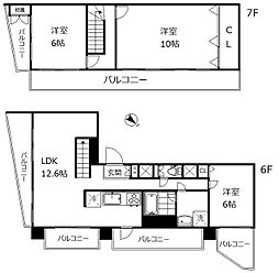 JR山手線 五反田駅 徒歩6分の賃貸マンション 6階3LDKの間取り
