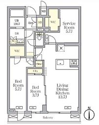 アジールコート都立大学 2階2SLDKの間取り
