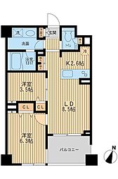 クリオ上野毛ラ・モード 4階2LDKの間取り