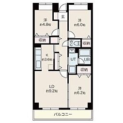 東急東横線 学芸大学駅 徒歩15分の賃貸マンション 4階3LDKの間取り