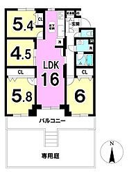 堀田サンハイツB棟 4LDKの間取図画像