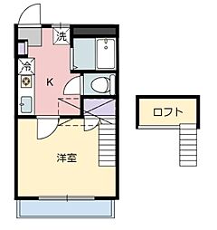 コーポルミエールI 2階1Kの間取り