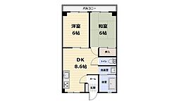 宇佐美駅前ビル 2DKの間取図画像