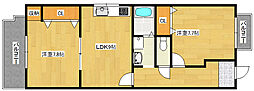 ルミエールコート住吉 2階2DKの間取り