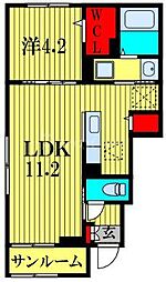 アン・フェリシア 1階1LDKの間取り