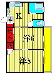 田村グリーンハイツ 2階2DKの間取り