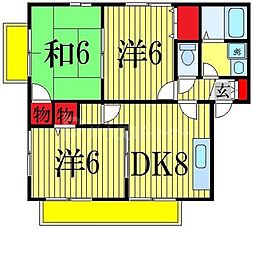 シャルマン上山 2階3DKの間取り