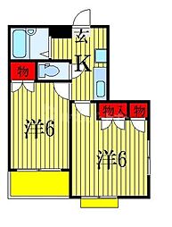 コーポラス石井 2階2Kの間取り