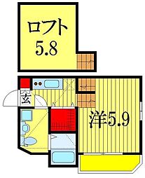 Cerebrare Nishifunabashi 2階1Kの間取り