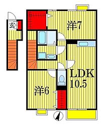 トップV 2階2LDKの間取り