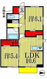 サザンレジデンス 1階2LDKの間取り