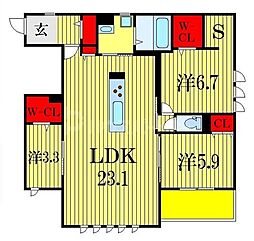 ディア　ランド　ピア 2階3SLDKの間取り