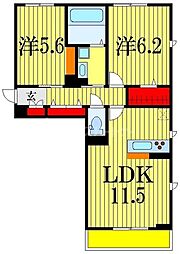 メゾン津田沼 1階2LDKの間取り