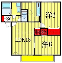 K’SシャンブルV 2階2LDKの間取り