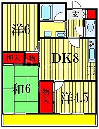 プレイスセトル 3階2LDKの間取り