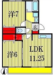 キャロルステージＩＳＨＩＩ 2階2LDKの間取り