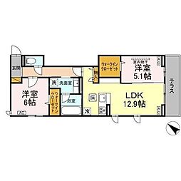 船橋市上山町2丁目アパート 2LDKの間取図画像