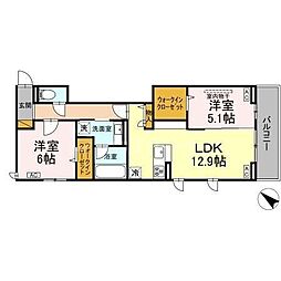 船橋市上山町2丁目アパート 2LDKの間取図画像