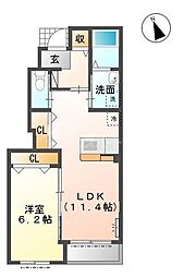 アウフシオン 1LDKの間取図画像