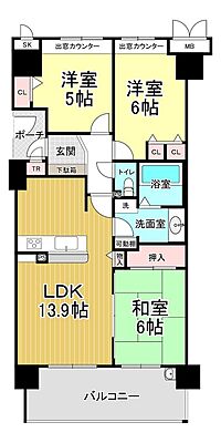 間取り レスタージュ鳳 6階/-
