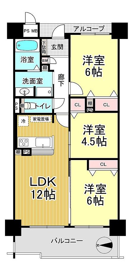 ファミリーにも十分な広さの3LDKの間取りです♪