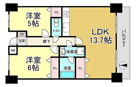 広々とした2LDKの間取りです♪