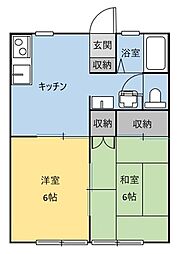 リバーハイツ藤岡 2DKの間取図画像