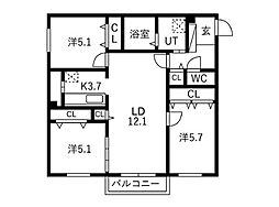 グランディール南郷 3LDKの間取図画像