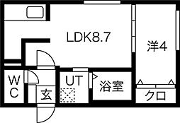 ALPHA厚別南 1LDKの間取図画像
