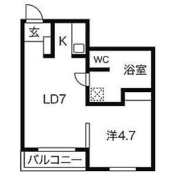 フレンズ本通南 1LDKの間取図画像