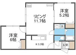 札幌市白石区栄通1丁目マンション 2LDKの間取図画像