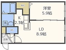 エルキューブ学園前 1LDKの間取図画像