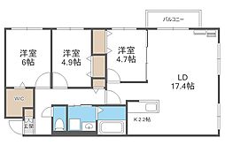 札幌市豊平区平岸五条13丁目マンション 3LDKの間取図画像