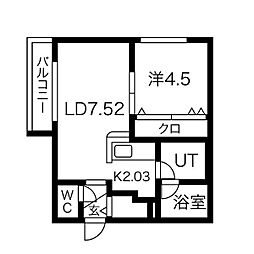 エルシエロ平岸 1LDKの間取図画像