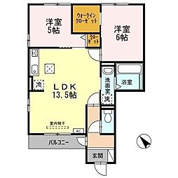 クレール今泉A 2LDKの間取図画像