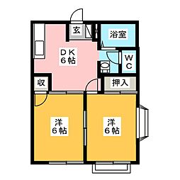 エルディムふじおかB 2DKの間取図画像