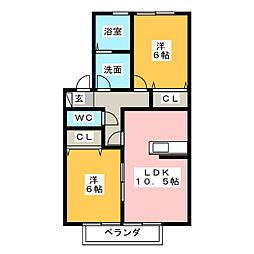 メルベーユ 2LDKの間取図画像